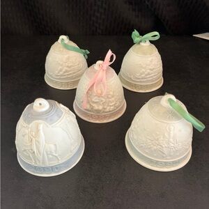 Lladro Christmas Bell Ornaments. 1987, 1988 (2) 1990,, 1992  TOTAL OF 5